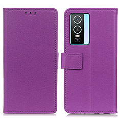 Leather Case Stands Flip Cover Holder M08L for Vivo Y76s 5G Purple