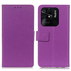 Leather Case Stands Flip Cover Holder M08L for Xiaomi Redmi 10C 4G Purple