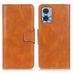 Leather Case Stands Flip Cover Holder M09L for Motorola Moto E22 Brown