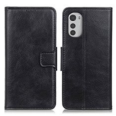 Leather Case Stands Flip Cover Holder M09L for Motorola Moto E32 Black