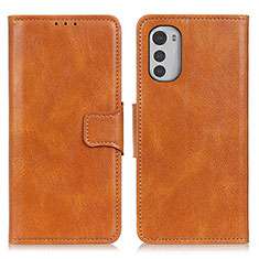 Leather Case Stands Flip Cover Holder M09L for Motorola Moto E32 Brown