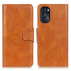 Leather Case Stands Flip Cover Holder M09L for Motorola Moto G 5G (2022) Brown