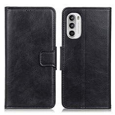 Leather Case Stands Flip Cover Holder M09L for Motorola MOTO G52 Black