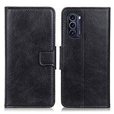 Leather Case Stands Flip Cover Holder M09L for Motorola Moto G52j 5G Black