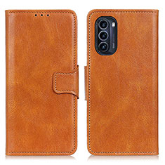 Leather Case Stands Flip Cover Holder M09L for Motorola Moto G52j 5G Brown