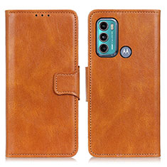 Leather Case Stands Flip Cover Holder M09L for Motorola Moto G60 Brown