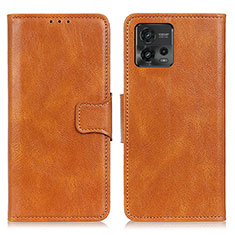 Leather Case Stands Flip Cover Holder M09L for Motorola Moto G72 Brown