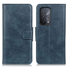 Leather Case Stands Flip Cover Holder M09L for Oppo A74 5G Blue