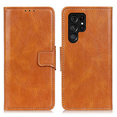 Leather Case Stands Flip Cover Holder M09L for Samsung Galaxy S22 Ultra 5G Brown