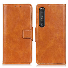 Leather Case Stands Flip Cover Holder M09L for Sony Xperia 1 III Brown