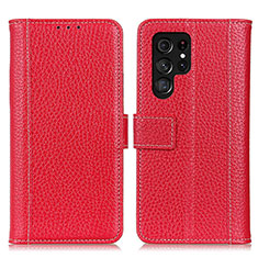 Leather Case Stands Flip Cover Holder M10L for Samsung Galaxy S21 Ultra 5G Red