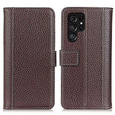 Leather Case Stands Flip Cover Holder M10L for Samsung Galaxy S22 Ultra 5G Brown