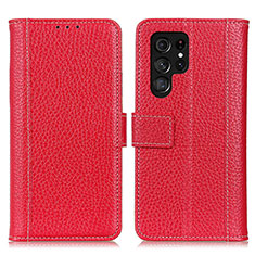 Leather Case Stands Flip Cover Holder M10L for Samsung Galaxy S23 Ultra 5G Red