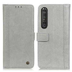 Leather Case Stands Flip Cover Holder M10L for Sony Xperia 1 III Gray