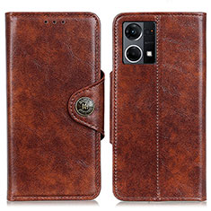 Leather Case Stands Flip Cover Holder M12L for Oppo Reno7 4G Brown