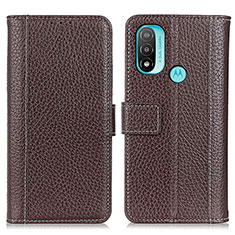 Leather Case Stands Flip Cover Holder M13L for Motorola Moto E30 Brown