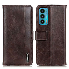 Leather Case Stands Flip Cover Holder M13L for Motorola Moto Edge Lite 5G Brown