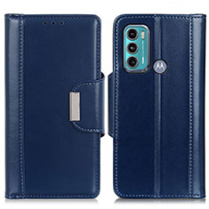 Leather Case Stands Flip Cover Holder M13L for Motorola Moto G60 Blue