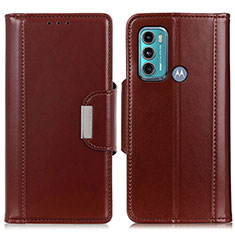 Leather Case Stands Flip Cover Holder M13L for Motorola Moto G60 Brown