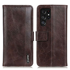 Leather Case Stands Flip Cover Holder M13L for Samsung Galaxy S21 Ultra 5G Brown