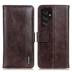 Leather Case Stands Flip Cover Holder M13L for Samsung Galaxy S22 Ultra 5G Brown