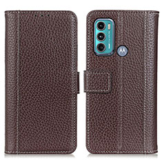 Leather Case Stands Flip Cover Holder M14L for Motorola Moto G60 Brown