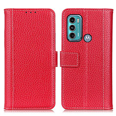 Leather Case Stands Flip Cover Holder M14L for Motorola Moto G60 Red