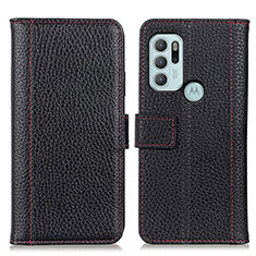Leather Case Stands Flip Cover Holder M14L for Motorola Moto G60s Black