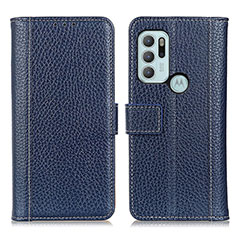 Leather Case Stands Flip Cover Holder M14L for Motorola Moto G60s Blue
