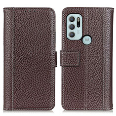 Leather Case Stands Flip Cover Holder M14L for Motorola Moto G60s Brown