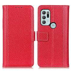 Leather Case Stands Flip Cover Holder M14L for Motorola Moto G60s Red