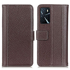 Leather Case Stands Flip Cover Holder M14L for Oppo A16 Brown