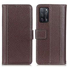 Leather Case Stands Flip Cover Holder M14L for Oppo A53s 5G Brown