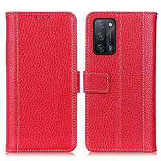 Leather Case Stands Flip Cover Holder M14L for Oppo A53s 5G Red