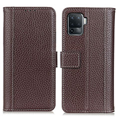 Leather Case Stands Flip Cover Holder M14L for Oppo A94 4G Brown