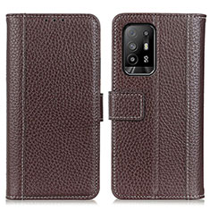 Leather Case Stands Flip Cover Holder M14L for Oppo Reno5 Z 5G Brown