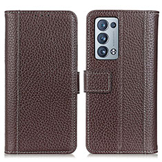 Leather Case Stands Flip Cover Holder M14L for Oppo Reno6 Pro 5G Brown