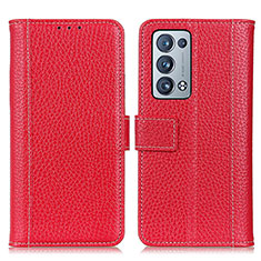 Leather Case Stands Flip Cover Holder M14L for Oppo Reno6 Pro 5G Red