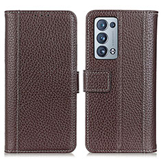 Leather Case Stands Flip Cover Holder M14L for Oppo Reno6 Pro+ Plus 5G Brown