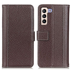 Leather Case Stands Flip Cover Holder M14L for Samsung Galaxy S21 FE 5G Brown