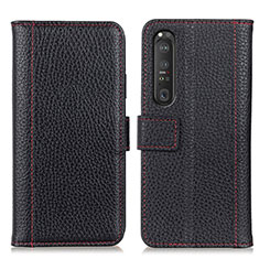 Leather Case Stands Flip Cover Holder M14L for Sony Xperia 1 III Black