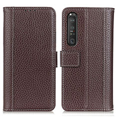 Leather Case Stands Flip Cover Holder M14L for Sony Xperia 1 III Brown