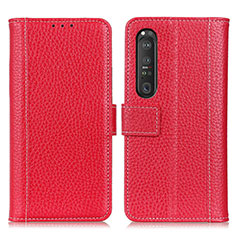 Leather Case Stands Flip Cover Holder M14L for Sony Xperia 1 III Red