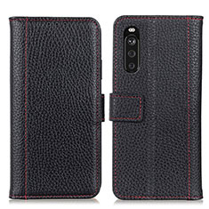 Leather Case Stands Flip Cover Holder M14L for Sony Xperia 10 III Black