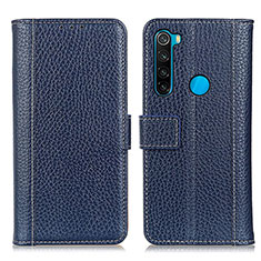 Leather Case Stands Flip Cover Holder M14L for Xiaomi Redmi Note 8 (2021) Blue