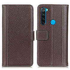 Leather Case Stands Flip Cover Holder M14L for Xiaomi Redmi Note 8 (2021) Brown