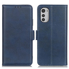 Leather Case Stands Flip Cover Holder M15L for Motorola Moto E32 Blue
