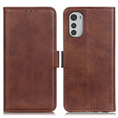 Leather Case Stands Flip Cover Holder M15L for Motorola Moto E32 Brown