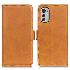 Leather Case Stands Flip Cover Holder M15L for Motorola Moto E32s Light Brown