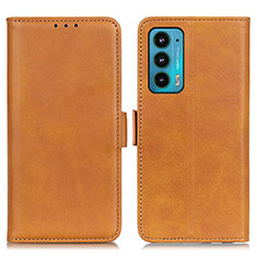 Leather Case Stands Flip Cover Holder M15L for Motorola Moto Edge 20 5G Light Brown